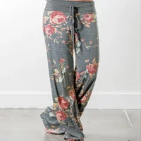 Plus Size 1XL-5XL Loose and Comfortable Printed Casual Wide Leg Pants for Women's Yoga Pants with Drawstring Casual Pants
