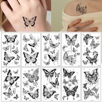 10sheets/pack Black Butterfly Temporary Tattoo Stickers Waterproof Tattoo Stickers Birthday Party Body Decor