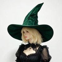 Soft Retro Black Twisted Pleated Witch Hat Halloween Witch Hat Velvet Witch Hat Role-Playing Party Props