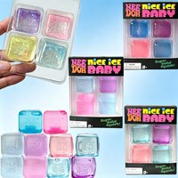 Needoh Nice Ice Baby 4 Pack Clear TPR Cube Sensory Toy Glitter Maltose Knead Stretch Relief Pressure Heal Relax for Adults Gift