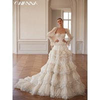 Detachable Sleeve Tiered Long Wedding Dress Glitter Lace Appliques Bridal Gown 2025 Customized Sweetheart Neck Dresses For Bride