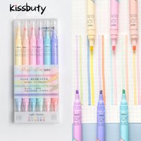 KissButy 6Pcs/Set Highlighter Pen Set Double headed Kawaii Fluorescence Colour School Supplies Marker Stationery