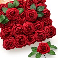 25 Pcs Artificial Flowers Roses Real Looking Foam Fake Roses with Stems DIY Wedding Bouquet Arrangement Party Home Table Decor