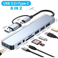 8 in 1 USB Expander HUB USB Distributor with 2 USB 3.0 2 USB 2.0 And 1 USB C Ports TF/SD Card Suitable for Laptops PC Macbook