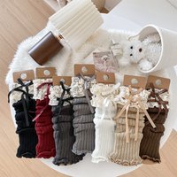 Women's Lace Bow Long Stockings for Ballet-style Girl's Tights, Spring-autumn Ankle Warmers in Anker Red, Warm Leg Socks Set