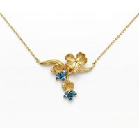 14K Gold Plated Blue Cubic Zircon Flower Branch Pendant Necklace Delicate Clavicle Chain Jewelry for Women Daily Wear