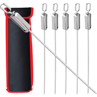6Pcs Kabob Skewers for Grilling Stainless Steel Flat BBQ Skewers with Quick Release Metal Sliding Handle YY085