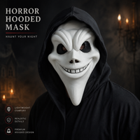Ghost Face Mask with Hood Halloween Costume Scary Movie Funny Killer Cosplay Prop for Adults Horror Party
