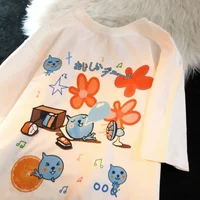 Daiwing Summer Cool Cartoon Half Sleeve American Sle Couple Sweet Cool Short Sleeve T-Shirt Fit Round Neck Youth Trend Y2K Top
