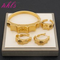 Fashion Gold Color Earrings Bangle Ring for Women New Design Dubai Jewelry Set African Wedding Bride Jewellry Accessories Party