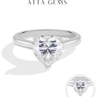 ATTAGEMS Heart Cut 3ct Moissanite Engagement Ring 925 Sterling Silver Solitaire Promise Ring Bridal Jewelry for Her Holiday Gift
