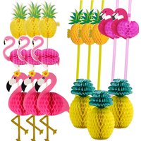 1Set Pineapple Flamingo Honeycomb Paper Straws Cake Toppers Kids Birhtday Party Decoration Summer Pool Party Hainging Ornament
