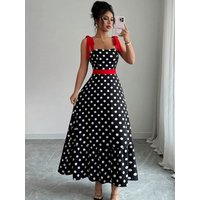 Elegant Women Black Polka Dot Print Maxi Dress Fashion Spaghetti Strap Dresses Evening Ladies Street Party Vestidos 2026 Summer