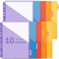 10-Pack 5 Color Binder Dividers with Pockets & Tabs, A4 PP Index Dividers for 2/3/4/11 Ring Binders, Office School Organization