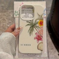 1 Piece of Lychee-Patterned Phone Case with Floral, Coconut Tree, and Starfish Designs, Suitable for iPhone 17, 16, 15, Plus, Pro, Max Series Phones - Ideal for Gifting