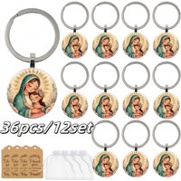 36pcs/12sets Virgin Mary Angel Medal Keychains w/ Thanks Cards & Bags for Baptism Communion Wedding Confirmation