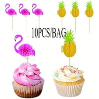 10pcs/bag Mixed Flamingo Cake Decoration Pineapple Cupcake Topper Hawaii Luau Tropical Party Decorations