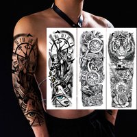 Waterproof Temporary Tattoo Stickers Clock Eye Large Arm Tattoo for Men Women Tiger Animal Fake Tatoo Sleeve