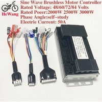 Contrôleur à onde sinusoïdale à trois modes 48V 52V 60V 72V 1500W 2000W 2500W 3000W pour moteur sans balais de vélo électrique, contrôleur DC 50A pour trottinette électrique