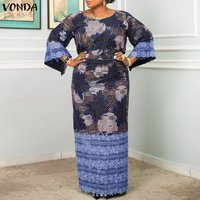 VONDA Elegant Women Plus Size Dress Summer 3/4 Sleeve Print Dresses Casual Loose Vestidos Long Maxi Dress Party OL Streetwear
