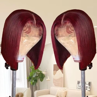 Straight Short Bob 13x4 Front Lace Wigs Burgundy 99J Brazilian Virgin Human Hair Glueless Colored Lace Wigs Preplucked for Women