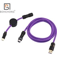 Black Gold Metal USB Type-C Single Crystal Copper Silver Plated Data Charging Cable for Mechanical Keyboard Aviation Plug Cable