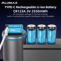 PUJIMAX Typ-C wiederaufladbarer CR123A 2550 mWh 3 V Lithium-Akku, wiederaufladbarer Akku, hohe Kapazität, tragbar, stabiler Ausgang