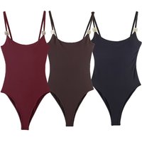 Spring new women's slim fit round neck sleeveless spaghetti strap shell decoration jumpsuit