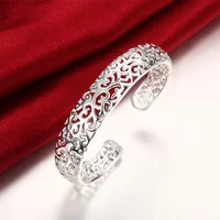 Fine 925 Sterling Silver Hollow pattern bangles Bracelets for Women adjustable Fashion luxury Jewelry wedding Party lady Gift
