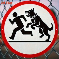 Funny Dog Warning Round Aluminum Sign – Red Border & Black Dog Silhouettes – For Farm, Dog House, Indoor/Outdoor