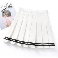 High Waist Pleated Skirt Women JK Style Striped Mini Skirt College Fashion Black White A-Line Short Skirt for School or Daily We