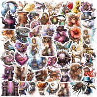 AliExpress NONE 50-Piece Set No Duplicates: Artistic Watercolor Steampunk Stickers - DIY Decor for Bicycle Helmets, Laptops, Backpacks