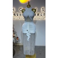 High-end new fashionable bodycon dress, summer party dress, sleeveless tassel party sexy women's clothing-GZXX325
