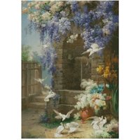 Pigeon Garden Purple Vine Flower Arts Needlework 16CT 14CT Canvas Unprinted Handmade Embroidery Cross Stitch Kits DIY Home Decor