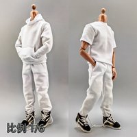 1/6 male soldier white hoodie set 12 inch doll kangaroo bag hooded long sleeved hoodie T-shirt long pants 6-point BJD clothes