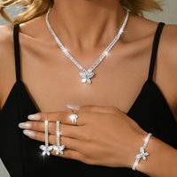 Elegant Super Sparkling Butterfly Collarbone Chain Necklace Bracelet Ring Earrings Four Piece Set Birthday Gift Set Bridal Jewel