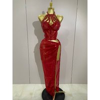 Luxury Shiny Diamond Sequins Red Long Dress 2Pcs Set 2025 New Women Evening Celebrate Birthday Party Nightclub Stage Costume