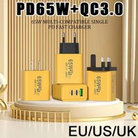 65W GaN US 3 Ports USB A USB C Charger 6A Charging Data Cable for Xiaomi Apple Samsung Phone Mobile Charging cable saver