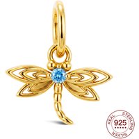 925 Sterling Silver Charm Me Series Golden Dragonfly Pendant Fits Original Bracelets Fine Nature Jewelry Gifts For Women