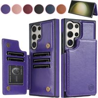 Wallet Magnetic Double Buckle RFID Blocking Card Slot Leather Case For Samsung Galaxy S25 FE S24 FE S23 Ultra S22 Plus S21 S20