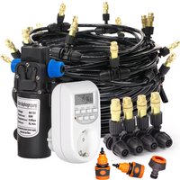 10-25M Garden Adjustable Brass Nozzle Misting 1/4" Watering System 60W Self-Priming Pump Automatic Cool Irrigation Equipment