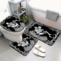 Gothic Skeleton Bathroom Set - Soft & Non-slip Contour Mat, Toilet Cover, and Bathtub Mat for Unique Home Decor
