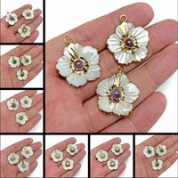 Flower Shell Pendant Natural Turquoises Quartz Stone Charm for Jewelry Making Trendy Earring Necklace Accessory Wholesale 3pcs
