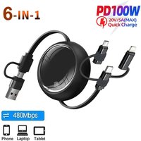 PD 100W Fast Charging Cord 6 4 3 in 1 Retractable Data Cable USB A/C to Type C/Lightning/Micro USB Cable for Phone Laptop Tablet