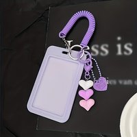 Durable ABS Card Holder Keychain with Cute Heart Pendant and ID Badge Ring | Snap-on Credit Card Wallet for Students,