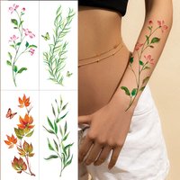 Color Flower Temporary Tattoos for Women Green Leaf Tattoo Stickers For Hand Arm Chest And Body Decor Waterproof Fake Tattoo