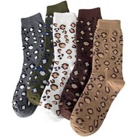 5 Pairs Fashion Women Socks Leopard Print Spring Autumn High Street Popular Cute Socks Sexy Wild Trendy Animal Long Warm Sokken