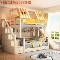 Furniture Wood Loft Kids room Bunk for Children Wooden Bunk with Slide and Stairs Bunk with Storage