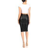 Women Leather Skirt Lace Up Back Two ways Zipper Shiny PU Casual Sexy Skirt