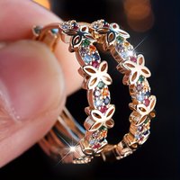Luxury Exquisite Multicolor Synthetic Zirconia Floral Golden Hoop Earrings for Women Fashion Charming Banquet Engagement Jewelry